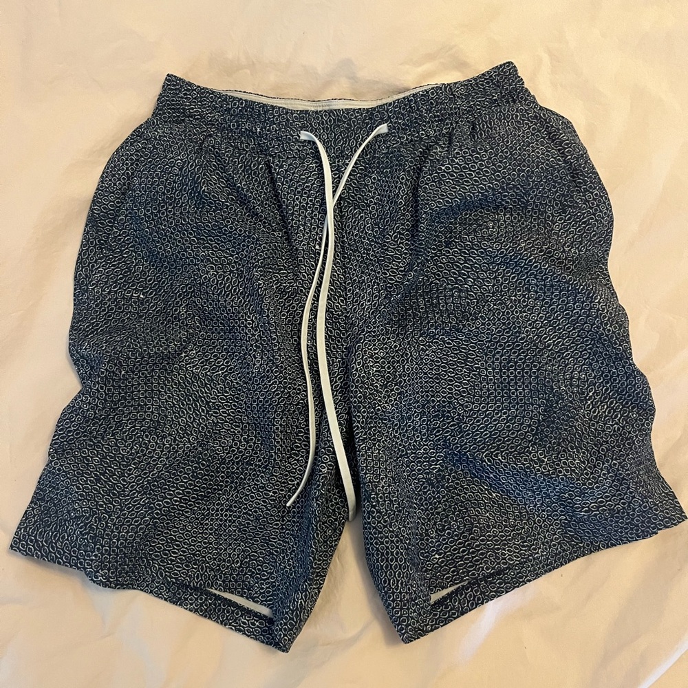 Lululemon Channel Cross Elastic Drawstring Waist Men's Swim Shorts Blue Small
